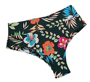 Calcinha de Biquíni Hot Paint Fio Duplo Cós Alto Preto Florido, a mais vendida