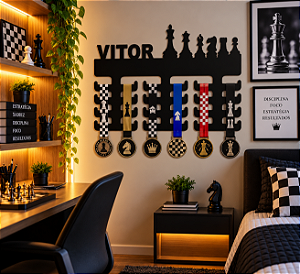 Porta Medalhas Xadrez com Nome
