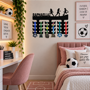 Porta Medalhas Futebol Feminino com Nome