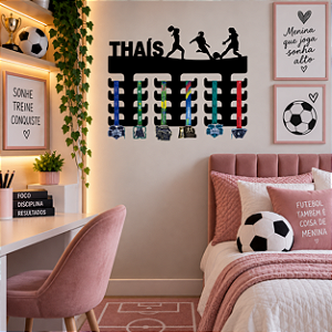 Porta Medalhas Futebol 3 Feminino com Nome