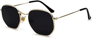 Óculos De Sol Vintage Feminino Masculino Hexagonal Metal Desenho: Hexagonal/Dourado- Preto; Tamanho: Médio