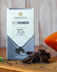 Barra de Chocolate Amargo 70% Cacau com Nibs 80g