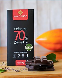 Barra de Chocolate Amargo 70% Cacau Zero Açúcar 90g