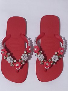 Chinelo havaianas top decorados vermelho com renda