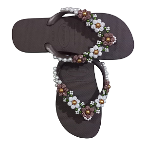 Chinelos havaianas top decorado marrom com renda