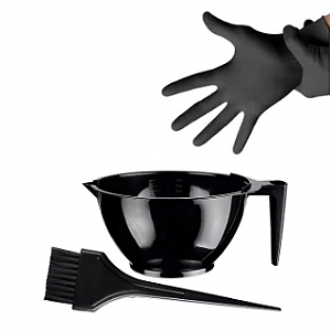 Kit par de luvas + vasilha + pincel