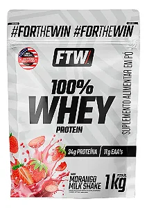 Whey Protein 100% Concentrado Refil 1kg Sabor Morango Milk Shake - FTW