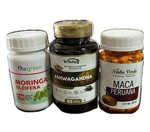 MORINGA + ASHWAGANDA + MACA PERUANA (120 CAPS cada)