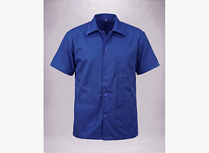 Jaleco Brim Botão Manga Curta Azul/Cinza