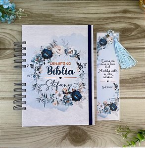 Caderno Leitura da Bíblia Floral Azul