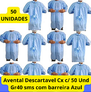 Avental Descartavel Cx C/ 50 Und Gr40 Sms Com Barreira Azul