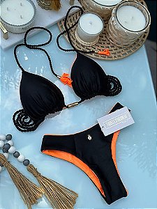 BIQUÍNI CAMÉLIA GLOW DUPLA FACE PRETO E LARANJA