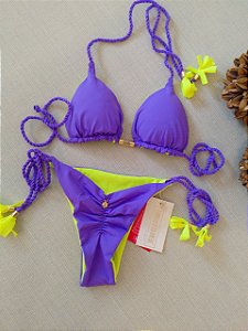 BIQUÍNI GEOVANELLA LISO PURPLE E AMARELO NEON