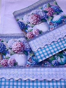 Pano de Prato Vasos de Hortênsias