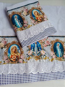 Pano de copa NSA. Fátima e Coração de Maria