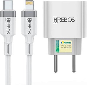 Kit Carregador Turbo Power HREBOS- Para IPhone 5/6/7/8/X/XR/XS/11/12/13/14
