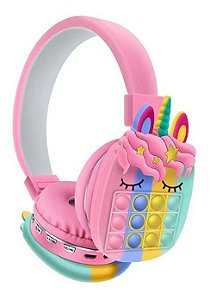 Headphone Unicónios, Arco-íris e Pop it AH-806 - Rádio FM, Cartão e Bluetooth - Pink