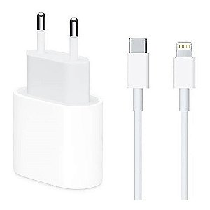 Carregador completo iphone X, 11 e 12 Fonte USB-C 18W + Cabo USB-C Lightning de 1M