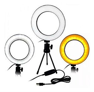 Iluminador Led Ring Fill Light Médio de Mesa 16cm AL-D002 com 3 tipos de iluminação + Mini Tripé de 12cm AL-D003