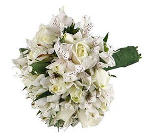 Buquê de Noiva Com Rosas Brancas e Astromélias