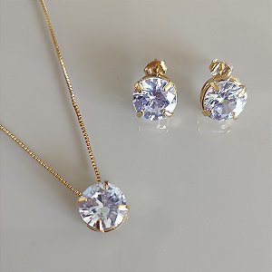 Conjunto Colar e Brinco Zircônia - Ouro