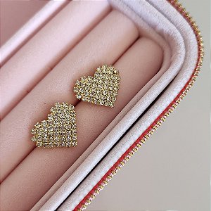 Brinco Coração Cravejado com Zircônia - Ouro