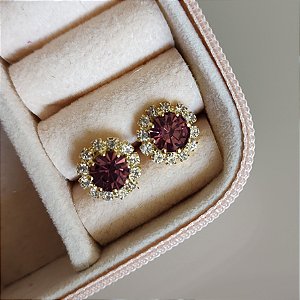 Brinco Cravejado com Zircônia Rose - Ouro