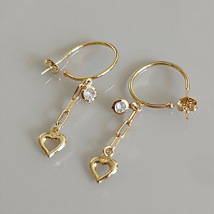 Mini Argola Coração Pendurado - Ouro