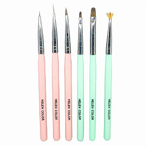 Kit Pincel 06 unidades  Rosa/Verde Helen Color