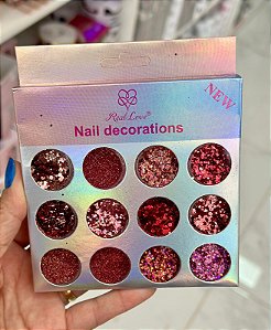Kit Brilho Fino/Flocado/Folha de Ouro Rose 12Unidades