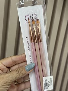 Kit Pincel 03 Unidades Rosa Perolado Helen Color