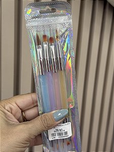 Kit Pincel 05 Pinceis Duplo Colorido Real Love