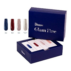 Kit Bluwe Glam Fine 4 Esmaltes Em Gel 9ml UV LED Com Brilho Para Unhas