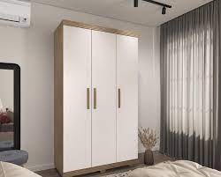 Roupeiro Lion 3 Portas Sem Espelho - Cor Noce/Off white
