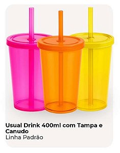 Copo Acrílico Usual Drink 400ml com Tampa e Canudo