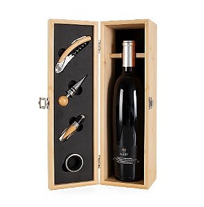 Kit Caixa Vinho Bambu 4 Peças (Gravação a Laser)