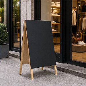 Cavalete de Calçada Dupla Face 100x60cm Lousa Preta Moldura Pinus Natural Cardápio GV Office