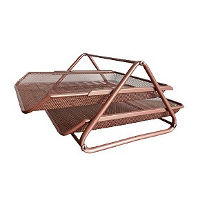 Caixa de Correspondência Organizador de Mesa Dupla Metal Rose Gold