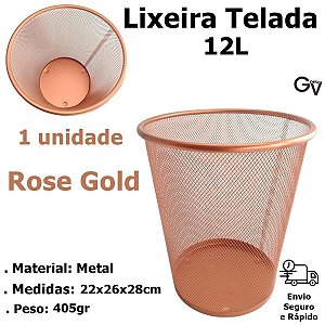 Lixeira Redonda Metal Aramado 12L Rose Gold