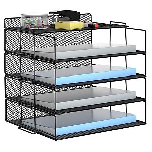 Caixa de Correspondência Organizador de Mesa Bandeja Metal Empilhável Preto-