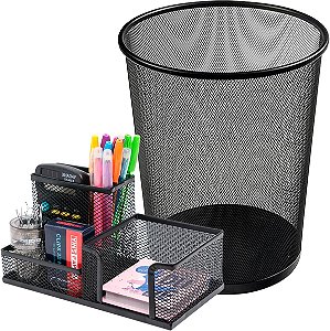 Lixeira para Escritorio e Porta Caneta Aramado Preto Gv Office