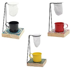 Mini Coador Café c/ Xícara 80 ml Suporte Mariquinha Kit c/ 3 Unids