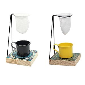 Mini Coador Café c/ Xícara 80 ml Suporte Mariquinha Kit c/ 2 Unids