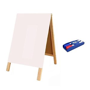 Cavalete Propaganda Branco 100x60 cm Mold. Madeira Dupla Face c/ Marcador e Apagador