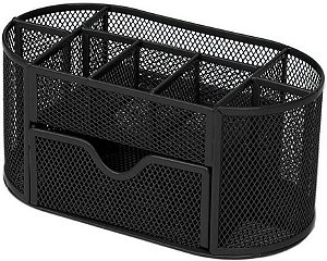 Organizador De Mesa, Porta Caneta, Porta Lápis, Metal Aramado, Preto, 21x11cm, GV Office