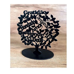 Enfeite Decorativo Árvore de Vida Gratidão Paz Amor 14x15cm MDF Preto