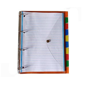 Caderno Fichário Pasta Organizadora 4 Argolas Transparente Fechamento c/ Botão