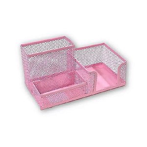 Porta Caneta, Porta Treco, Clips, Lembrete, Aramado Rosa 3 Divisórias Gv Office