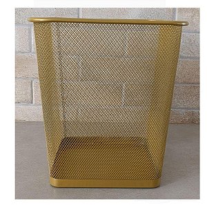 Cesto Lixeira Retangular Metal Aramado Dourada 12L Gv Office