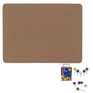 Quadro Cortiça Premium 60x45cm p/ Recados, Fotos, Documentos + 50 Alfinetes Colorido